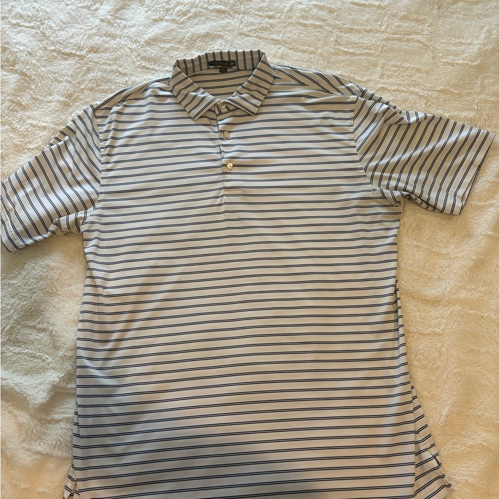 SOLD Men’s medium Peter Millar black and white Striped golf polo Shirt